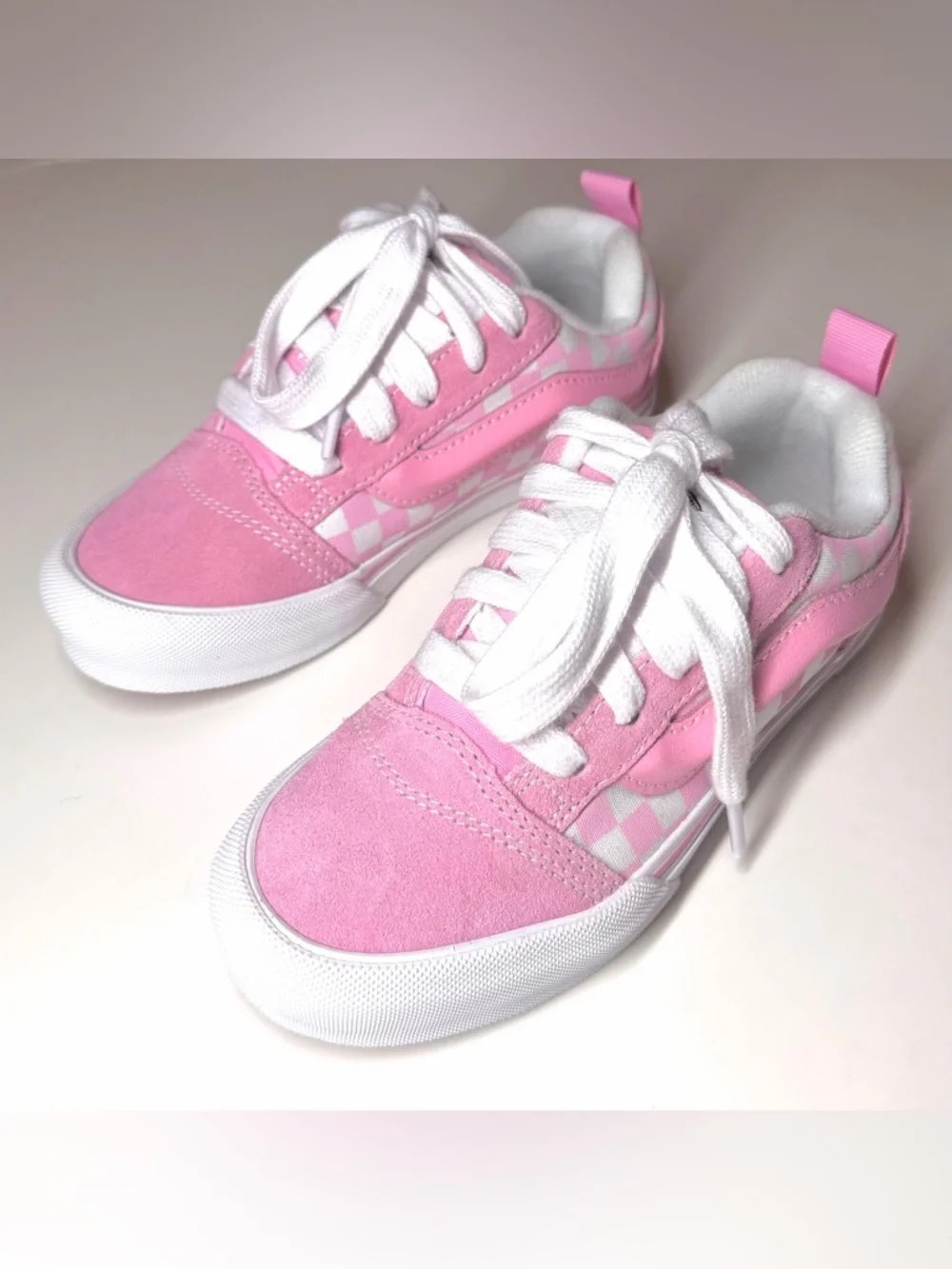 Vans Kids Knu Skool Checkerboard Skate Shoe Pink / White Size- 2
